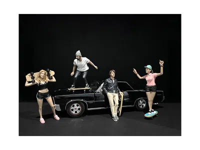 American Diorama Skateboarders Figurines 4 Piece Set For 1/24 Scale Models By  In Black