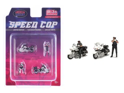 American Diorama Speed Cop 4 Piece Diecast Figure Set (2 Figures 2 Motorcycles) Limited Edition For 1/64 Scale Models In Multi