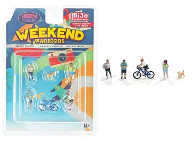 American Diorama Weekend Warriors 6 Piece Diecast Figure Set (4 Figures 1 Dog 1 Bicycle) Limited Edition To 2400 Piec In Multi