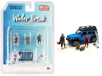 American Diorama Winter Break Diecast Set Of 6 Pieces (2 Figurines And 4 Accessories) For 1/64 Scale Models By Americ In Blue