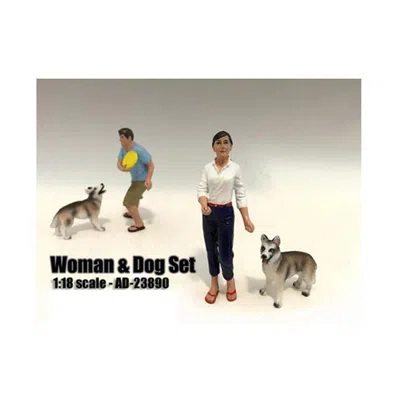 AMERICAN DIORAMA WOMAN & DOG 2 PIECE FIGURE SET FOR 1-18 SCALE MODELS