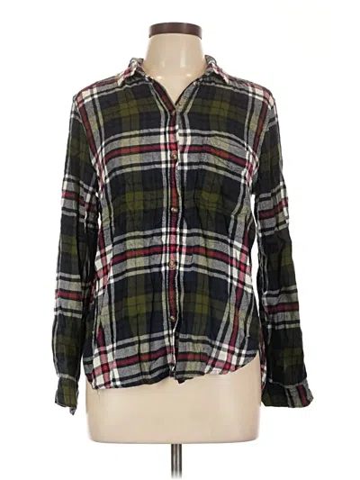 Pre-owned American Eagle Outfitters 3/4 Sleeve Button Down Shirt In Green