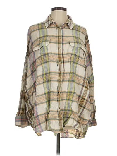 Pre-owned American Eagle Outfitters 3/4 Sleeve Button Down Shirt In Tan