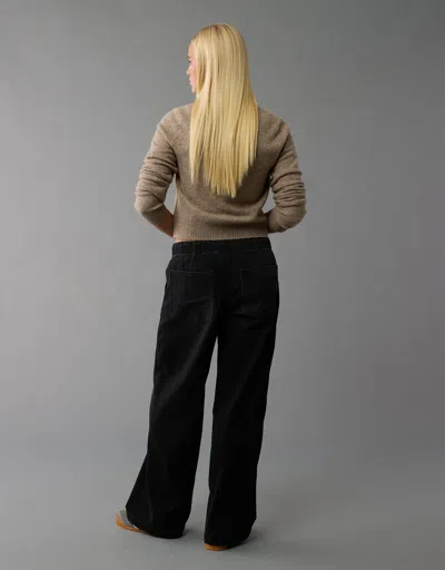 American Eagle Outfitters Ae Dreamy Drape Cozy Low-rise Baggy Wide-leg Jean In Black