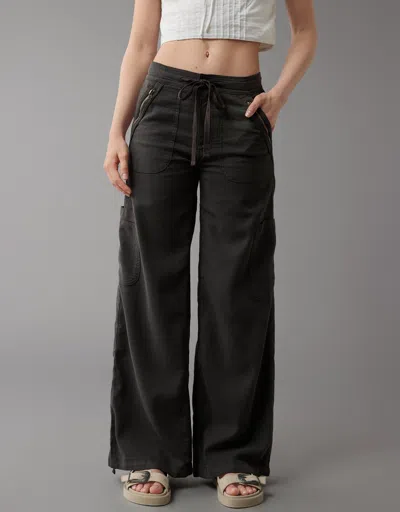 American Eagle Outfitters Ae Dreamy Drape Linen-blend Baggy Wide-leg Cargo Pant In Grey