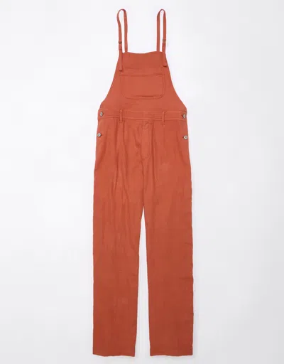 American Eagle Outfitters Ae Dreamy Drape Stretch Linen-blend Overall In Brown