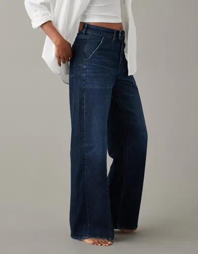 American Eagle Outfitters Ae Dreamy Drape Stretch Super High-waisted Baggy Wide-leg Jean In Blue