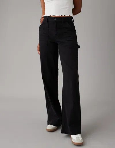American Eagle Outfitters Ae Dreamy Drape Woven Super High-waisted Baggy Wide-leg Pant In Black