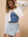 American Eagle Outfitters Ae High-waisted Asymmetrical Wrap Denim Skort In Blue