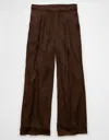 American Eagle Outfitters Ae High-waisted Baggy Wide-leg Satin Trouser In Brown