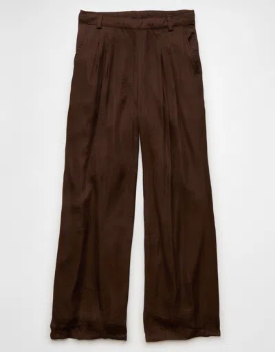 American Eagle Outfitters Ae High-waisted Baggy Wide-leg Satin Trouser In Brown