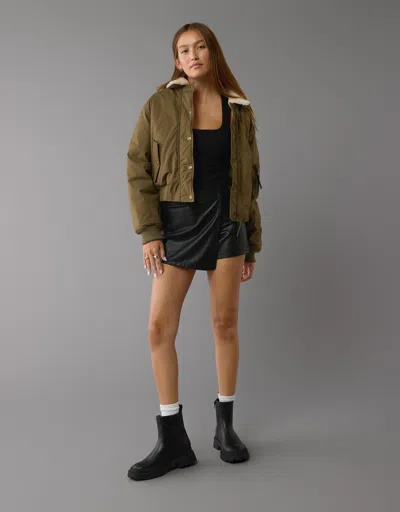 American Eagle Outfitters Ae High-waisted Vegan Leather Wrap Skort In Black