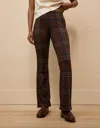 American Eagle Outfitters Ae It Knit Pull-on High-waisted Kick Boot Plaid Pant In Brown