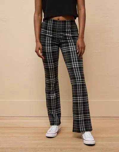 American Eagle Outfitters Ae It Knit Pull-on High-waisted Kick Boot Plaid Pant In Grey
