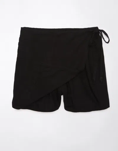 American Eagle Outfitters Ae Linen-blend Faux Wrap Skort In Black