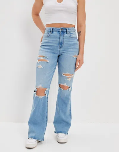 American Eagle Outfitters Ae Ne(x)t Level Ripped Curvy Super High-waisted Flare Jean In Blue
