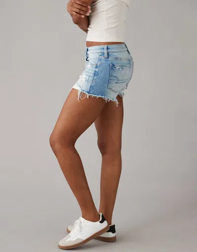 American Eagle Outfitters Ae Next Level Super Low-rise Ripped Denim Short Short In Blue