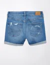 AMERICAN EAGLE OUTFITTERS AE NEXT LEVEL V-RISE RIPPED DENIM MIDI SHORT