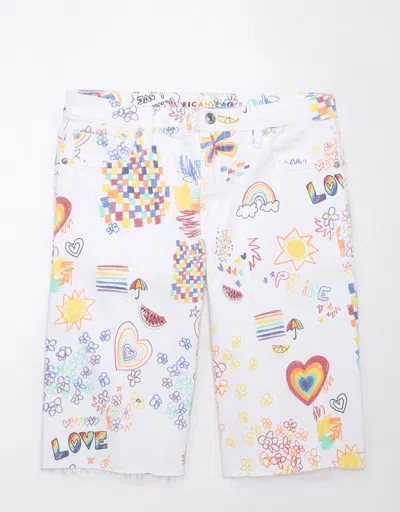 American Eagle Outfitters Ae Pride Stretch Low-rise Baggy Bermuda Short In White