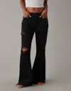 American Eagle Outfitters Ae Ripped Low-rise Baggy Flare Jean In Black