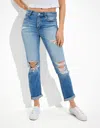 AMERICAN EAGLE OUTFITTERS AE RIPPED LOW-RISE TOMGIRL JEAN