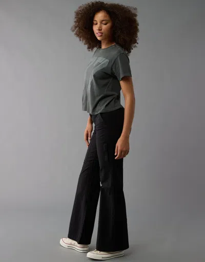 American Eagle Outfitters Ae Snappy Stretch Curvy Low-rise Baggy Flare Pant In Black