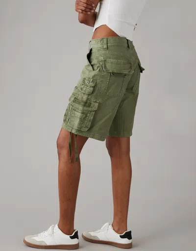 American Eagle Outfitters Ae Snappy Stretch Low-rise Baggy Bermuda Cargo Short In Green