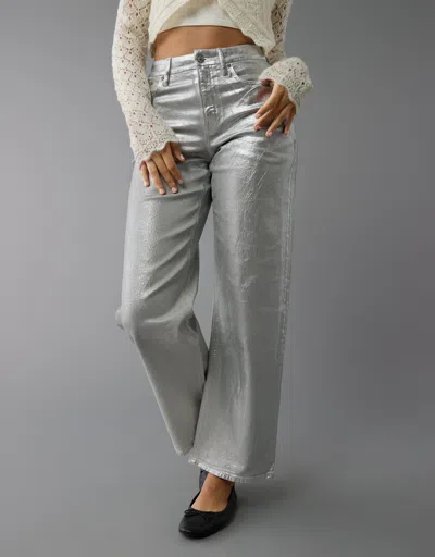 American Eagle Outfitters Ae Stretch Curvy Metallic Super High-waisted Baggy Straight Jean In Multi