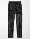 AMERICAN EAGLE OUTFITTERS AE STRETCH HIGH-WAISTED VEGAN LEATHER STRAIGHT CARGO PANT