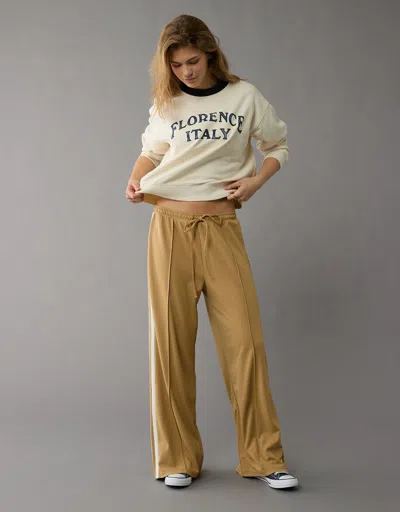 American Eagle Outfitters Ae Stretch High-waisted Wide-leg Track Pant In Brown