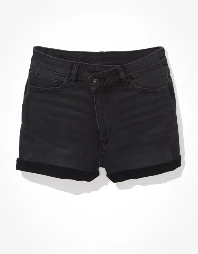 American Eagle Outfitters Ae Stretch Highest Waist Crossover Denim Mom Shorts In Black