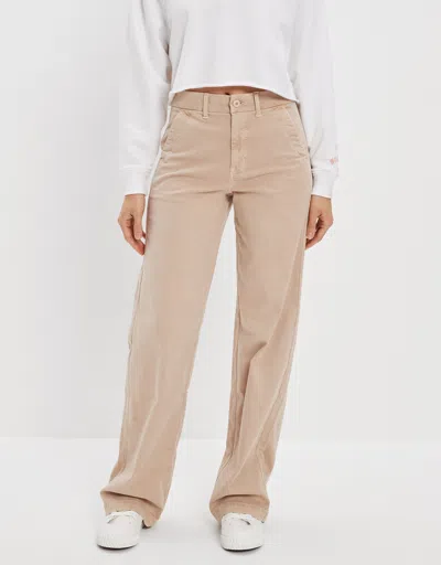 American Eagle Outfitters Ae Stretch Twill Super High-waisted Baggy Wide-leg Trouser In Beige