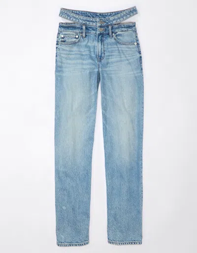 American Eagle Outfitters Ae Strigid Super High-waisted Baggy Straight Cut-out Jean In Blue