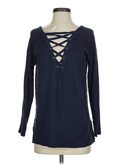 Pre-owned American Eagle Outfitters Long Sleeve Henley Shirt In Blue