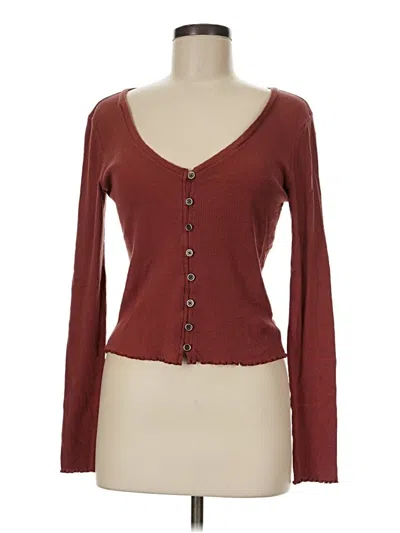 Pre-owned American Eagle Outfitters Long Sleeve Henley Shirt In Burgundy