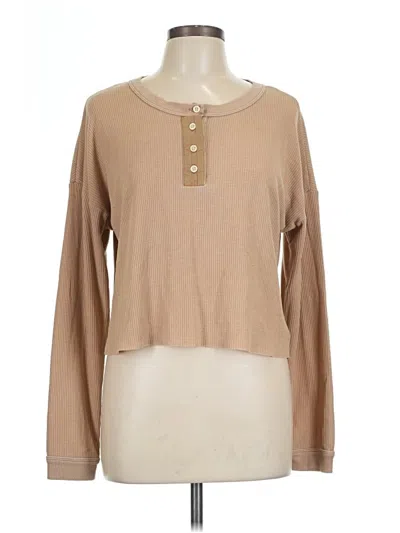 Pre-owned American Eagle Outfitters Long Sleeve Henley Shirt In Tan