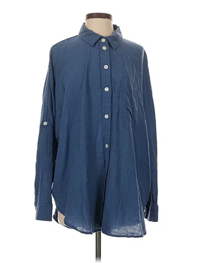 Pre-owned American Eagle Outfitters Long Sleeve Polo Shirt In Blue