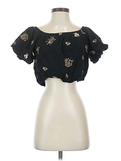 Pre-owned American Eagle Outfitters Short Sleeve Blouse In Black