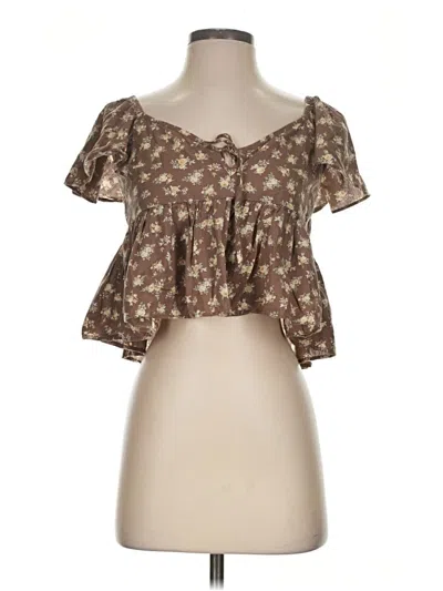 Pre-owned American Eagle Outfitters Short Sleeve Blouse In Brown