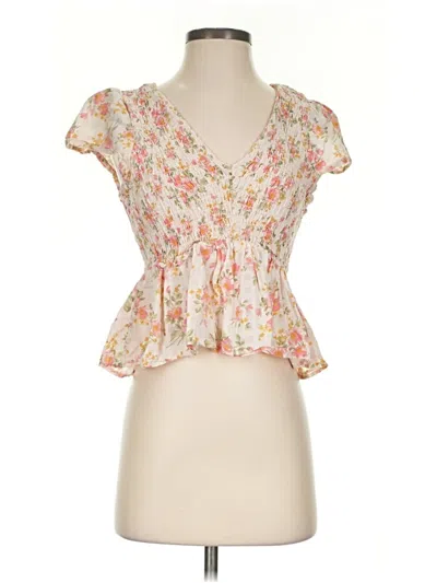 Pre-owned American Eagle Outfitters Short Sleeve Blouse In Ivory
