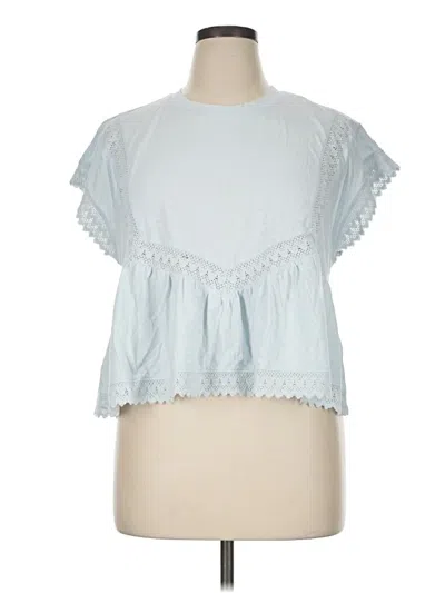 Pre-owned American Eagle Outfitters Short Sleeve Top Blue Ruffles Neckline Tops
