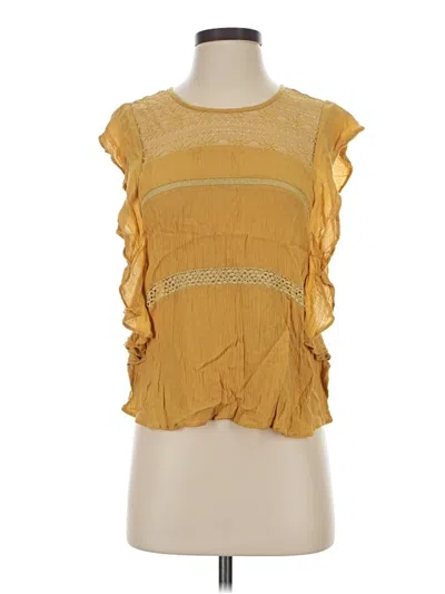 Pre-owned American Eagle Outfitters Short Sleeve Top Yellow Ruffles Neckline Tops
