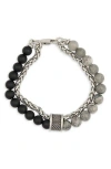 American Exchange Beaded Chain Bracelet In Silver Grey/black