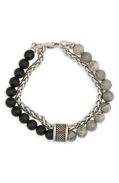 American Exchange Beaded Chain Bracelet In Silver Grey/black