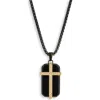 American Exchange Cross Dog Tag Pendant Necklace In Gun/black