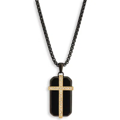 American Exchange Cross Dog Tag Pendant Necklace In Gun/black
