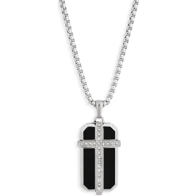American Exchange Cross Dog Tag Pendant Necklace In Silver/black