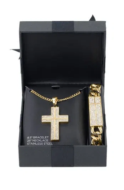 American Exchange Cross Necklace & Bracelet Gift Set In Gold
