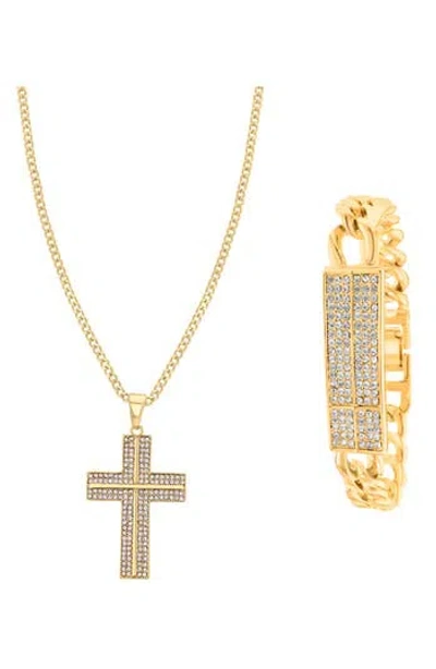 American Exchange Cross Necklace & Bracelet Gift Set In Gold