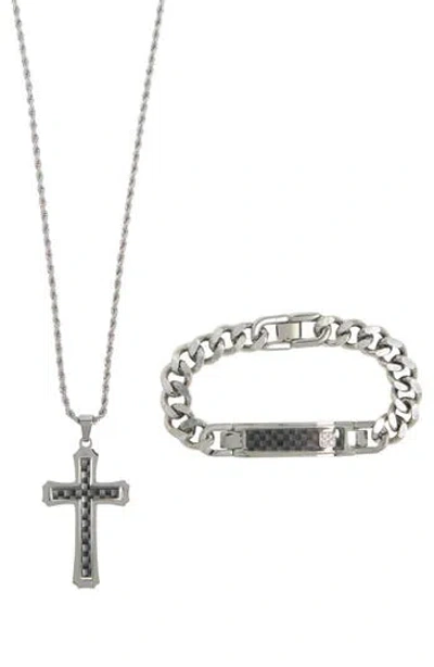 American Exchange Cross Pendant Necklace & Chain Bracelet Set In Gun/black
